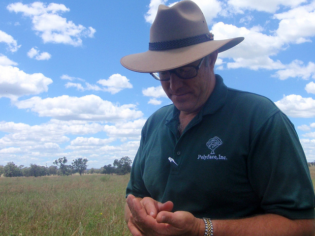 Joel Salatin considering pasture-croppin at Col Seis's farm
